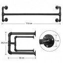 Suport pentru haine montat pe perete, bară pentru agățat haine din țeavă industrială, economisește spațiu, 110 x 30 x 29,3 cm, susține până la 60 kg, asamblare ușoară, pentru spațiu mic, negru HSR64BK