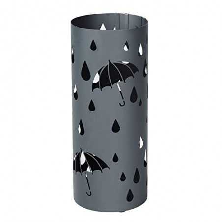 Suport pentru umbrele din metal, Suport pentru umbrelă cu tavă de apă și cârlige, 19,5 x 49 cm (Dia. x H), rotund, gri antracit mat LUC23AG