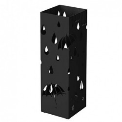 Suport pentru umbrele din metal, Suport pentru umbrelă pătrat cu tavă de scurgere și 4 cârlige, 15,5 x 15,5 x 49 cm, negru LUC49B