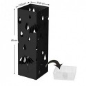 Suport pentru umbrele din metal, Suport pentru umbrelă pătrat cu tavă de scurgere și 4 cârlige, 15,5 x 15,5 x 49 cm, negru LUC49B