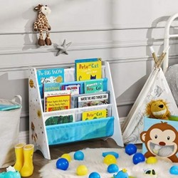 Kids’ Bookcase, Book Storage Shelf Organizer, cu kit anti-tip, pentru camera copiilor, sala de joacă, grădiniță, școală, 62,5 x 28 x 60 cm, design de economisire a spațiului, alb GKR72WT