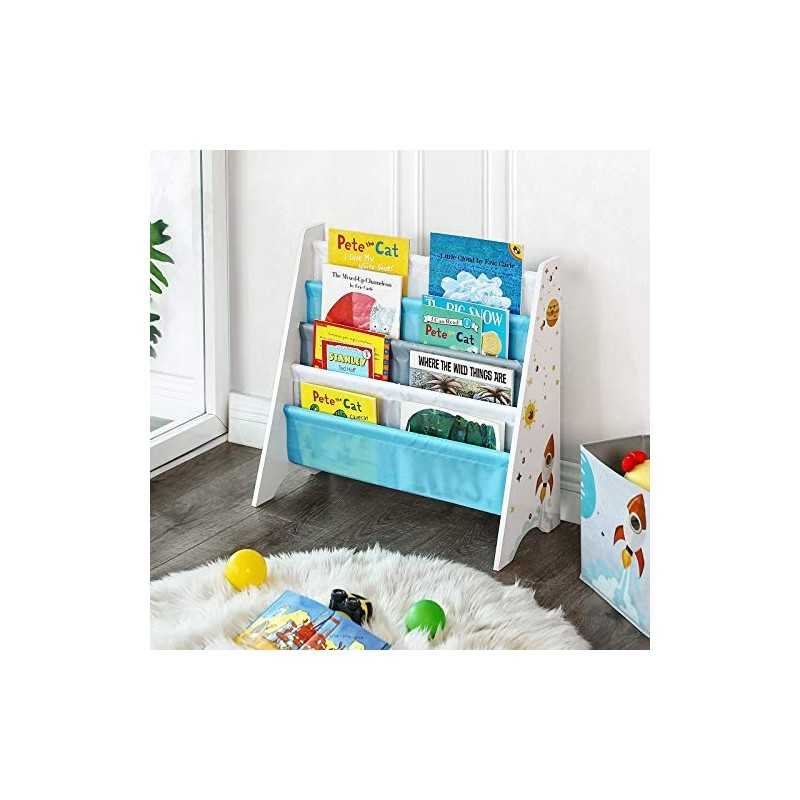 Kids’ Bookcase, Book Storage Shelf Organizer, cu kit anti-tip, pentru camera copiilor, sala de joacă, grădiniță, școală, 62,5 x 28 x 60 cm, design de economisire a spațiului, alb GKR72WT