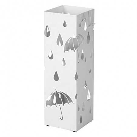 Suport de umbrele metalice, suport de umbrele pătrate cu tavă cu picături și 4 cârliguri, 15,5 x 15,5 x 49 cm, alb LUC49W