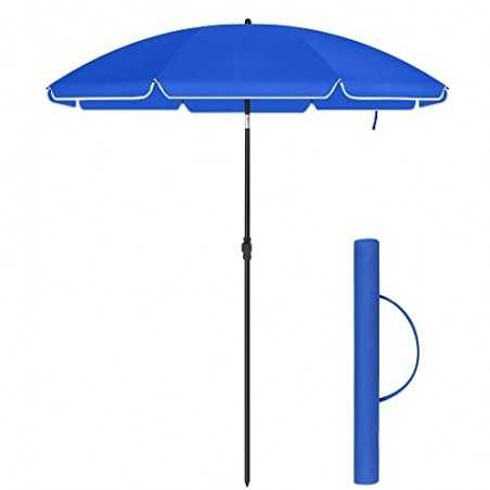 Umbrelă de soare de 1,6 m, umbrelă de plajă, UPF 50+, protecție solară, baldachin portabil octogonal din poliester, nervuri din fibră de sticlă, mecanism de înclinare, geantă de transport, pentru plajă, grădină, balcon, piscină, albastru GPU60BU