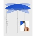 Umbrelă de soare de 1,6 m, umbrelă de plajă, UPF 50+, protecție solară, baldachin portabil octogonal din poliester, nervuri din fibră de sticlă, mecanism de înclinare, geantă de transport, pentru plajă, grădină, balcon, piscină, albastru GPU60BU