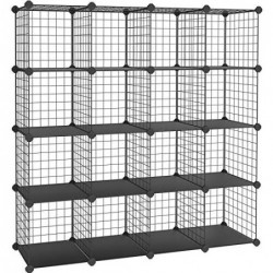 16 Organizator de depozitare cu sârmă metalică de cub, dulap DIY și grile modulare de rafturi, rafturi și rafturi cu plasă de sârmă, negru LPI44H