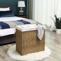 Coș de rufe țesut manual, coș de haine împărțit din rattan sintetic de 110 l cu capac și mânere, geantă pliabilă, detașabilă, natural LCB52NL