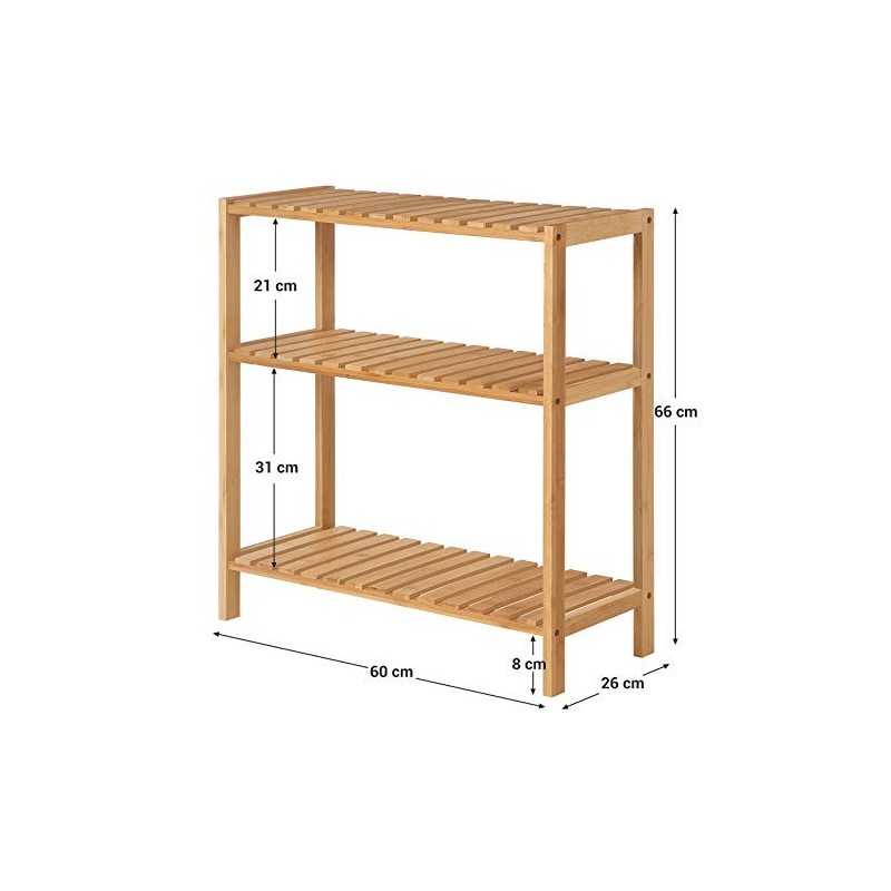 BCB33Y Raft din Bambus pentru Baie/Bucatarie/Raft pentru Pantofi, 60 x 26 x 66 cm Ideal pentru baie, living, hol, bucatarie sau balcon.