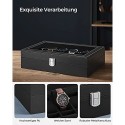 Cutie de ceas cu 12 sloturi, carcasă de ceas cu capac de sticlă, cutie de afișare pentru ceas cu perne detașabile pentru ceas, închidere de metal, idee de cadou, piele sintetică neagră, căptușeală neagră JWB12B
