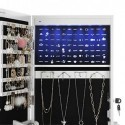 Cabinet de bijuterii cu LED, dulap de bijuterii cu oglindă, organizator de bijuterii cu 2 sertare, robust și elegant, idee de cadou, alb JBC94W