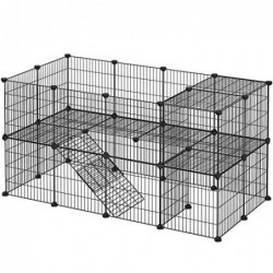 Pânza de joc pentru animale de companie din metal cu 2 etaje, 36 de panouri cu grila, închisor de cușcă personalizat pentru animale mici, porci de Guinee Hamster Runs, cușcă de iepure, include mallet, utilizare în interior, 143 x 73 x 71 cm, negru LPI02H