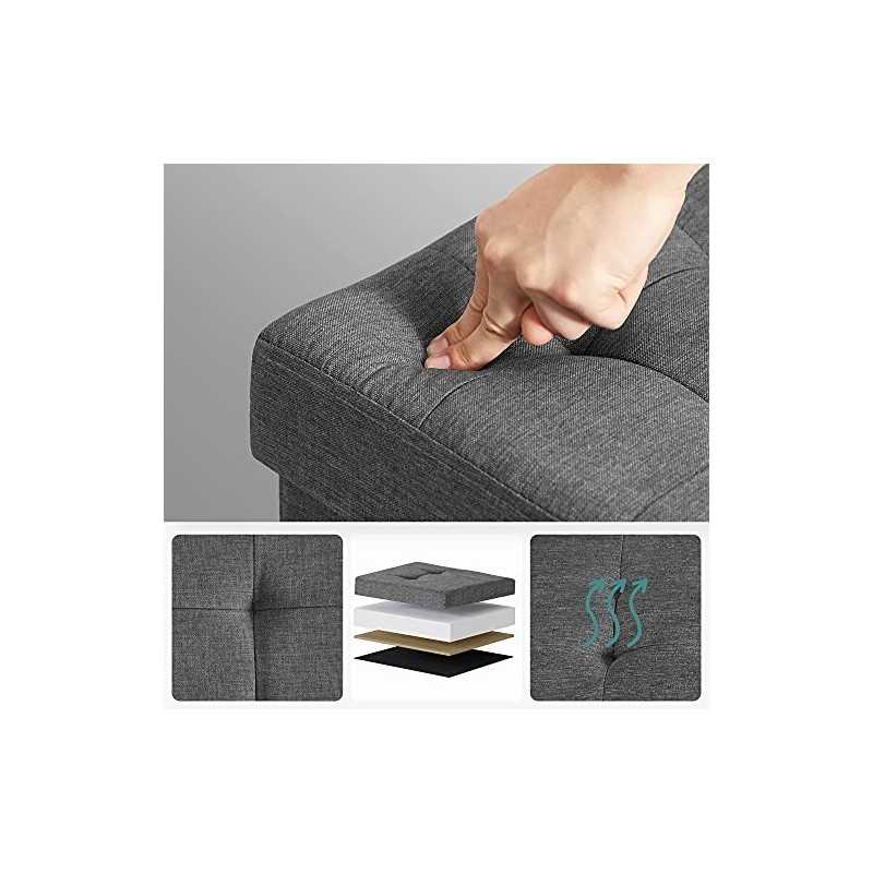 Stocare de 80L Ottoman, bancă de pantofi pliabilă, cu capac de răsturnare, capacitate de încărcare 300 kg, 76 x 38 x 38 cm, gri închis LSF46GYZ