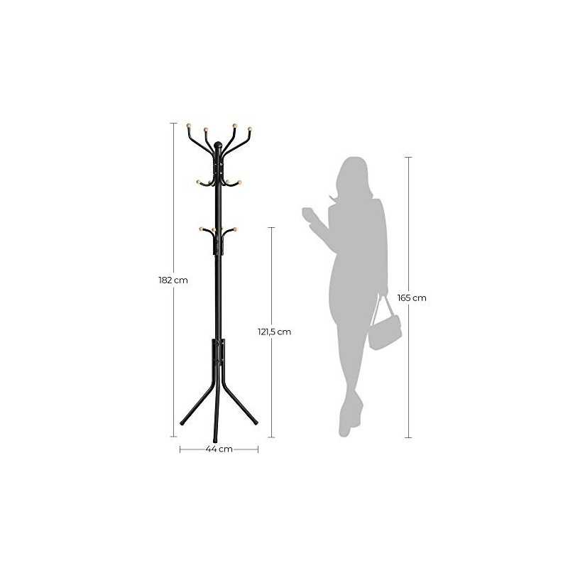 Rack de haine metalice, suport de haine, bagă de pălărie, 182 cm înalt Hall Tree, negru RCR19B