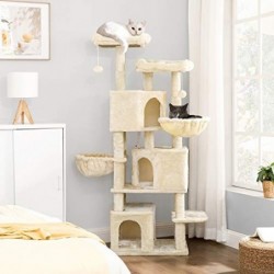 Copac mare de pisici cu 3 peşteri de pisici, turn de pisici de 164 cm, bej PCT098M01