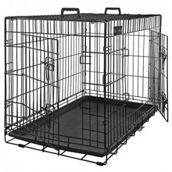 Cușcă pentru câini, ladă pentru câini cu 2 uși, 107 x 70 x 77,5 cm, negru PPD42BK