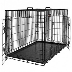 Cușcă pentru câini, ladă pentru câini cu 2 uși, 92,5 x 57,5 ​​x 64 cm, negru PPD36BK