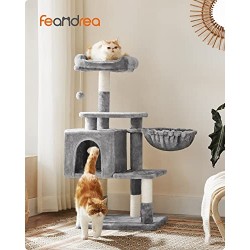 Arborele pentru pisici pe mai multe niveluri, turn pentru pisici de 110 cm, apartament pentru pisici, gri deschis PCT52W