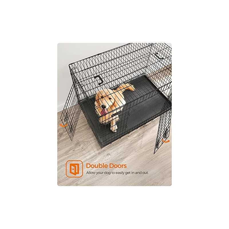 Ladă pentru câini, pliabilă, 122 cm lungime, 2 uși, XXL, negru PPD48H