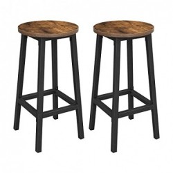Set 2 scaune de bar, scaune de bucătărie înalte, cadru robust din oțel, 65 cm înălțime, asamblare ușoară, stil industrial, maro rustic și negru LBC32X