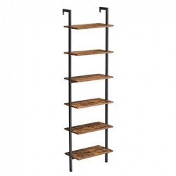 VASAGLE Raft de scară, raft de cărți de 6 nivele, raft de perete pentru sufragerie, birou, bucătărie, dormitor, 60 x 30 x 204,8 cm, industrial, rustic maro și negru LLS103B01