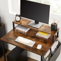 Biroul de calculator, biroul de scriere cu suport de monitorizare, geanta de stocare din țesătură, X-Bars, picioare reglabile, 80 x 55 x 90 cm, pentru birouri interne, industriale, rustice maro și negru LWD080B01