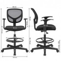 Scaun de birou Scaun de lucru ergonomic cu cotiere Înălțimea scaunului 55-75 cm Scaun de lucru cu inel reglabil pentru picioare Capacitate de încărcare 120 kg Negru OBN25BK
