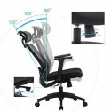Scaun de birou ergonomic, scaun cu rețea de calculator, suport lombar, sprijin de cap și sprijin de braț reglabil, sprijin de spate reglabil blocabil până la 120 °, gri OBN55BG