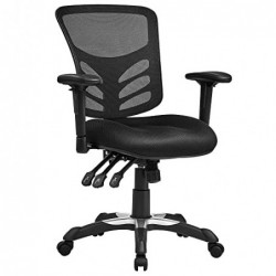 Scaun de birou OBN52BK, scaun pivotant ergonomic, birou din plasă, înălțime reglabilă a scaunului, spătar, 3 pârghii de reglare, suport lombar și cotieră reglabilă, fabricat din PU