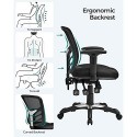 Scaun de birou OBN52BK, scaun pivotant ergonomic, birou din plasă, înălțime reglabilă a scaunului, spătar, 3 pârghii de reglare, suport lombar și cotieră reglabilă, fabricat din PU