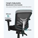 Scaun de birou OBN52BK, scaun pivotant ergonomic, birou din plasă, înălțime reglabilă a scaunului, spătar, 3 pârghii de reglare, suport lombar și cotieră reglabilă, fabricat din PU