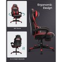 Scaun de jocuri de curse, scaun de birou reglabil cu sprijin pentru picioare, design ergonomic, mecanism de înclinare, sprijin pentru cap, suport lombar, capacitate de greutate de 150 kg, negru și roșu OBG73BRV1