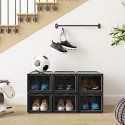 Cutie de pantofi, Organizator de pantofi stivuibil, Depozitare pantofi din plastic cu ușă transparentă, ușor de asamblat, set de 6, 28 x 36 x 22 cm, dimensiuni până la UK 11, negru LSP06BK