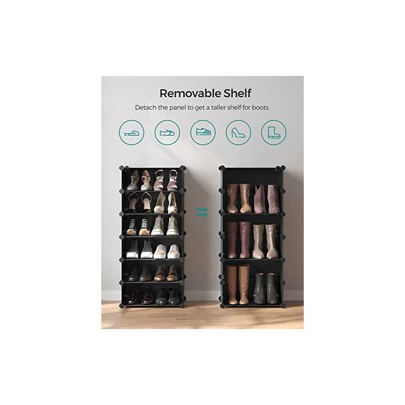 Suport pentru încălțăminte cu blocare, Organizator dreptunghiular de depozitare, Unitate de depozitare DIY modulară cu 10 sloturi, 40 x 30 x 17 cm pentru fiecare fantă, dulap din plastic cu uși, negru LPC10HV1