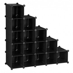 Raft pentru încălțăminte cu blocare, organizator dreptunghiular de depozitare, unitate de depozitare bricolaj modulară cu 15 sloturi, dulap din sârmă metalică, negru LPC44HV1