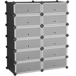 Suport pentru încălțăminte cu blocare, Organizator dreptunghiular de depozitare, Unitate de depozitare DIY modulară cu 12 sloturi, 40 x 30 x 17 cm pentru fiecare fantă, dulap din sârmă metalică, negru LPC26HV1