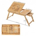 Birou pentru laptop din bambus, masă de pat pliabilă, tavă de canapea reglabilă în înălțime, cu 5 unghiuri de înclinare, găuri de aer, sertar mic, 55 x 35 x (21 - 29) cm LLD002