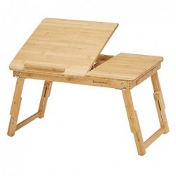 Bamboo Lap Desk, Laptop Table, Tava de micul dejun cu 5 unghiuri de înclinare reglabile, sertar mic, natural LLD01N