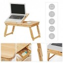 Bamboo Lap Desk, Laptop Table, Tava de micul dejun cu 5 unghiuri de înclinare reglabile, sertar mic, natural LLD01N