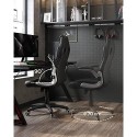 Scaun de birou în formă sportivă, fotoliu pivotant, cu cotiere, spătar înalt, înălțime reglabilă, înclinare pentru balansare, design ergonomic, negru OBG62B