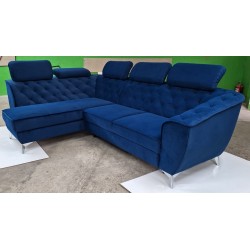 coltar modern de lux, extensibil cu lada, tip chesterfild, King Luise, albastru, stofa