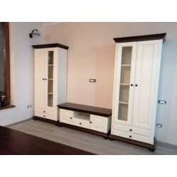 mobilier living Romanita din lemn, alb cu nuc