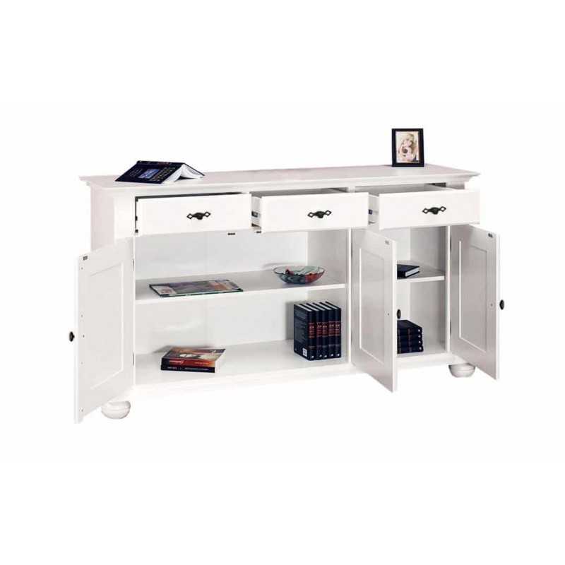 Comoda Seva, lemn masiv, 3 sertare, 3 usi, alba, comoda dormitor, living si sufragerie