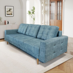 Canapea 3 locuri pentru living, extensibila cu lada, Parma, culoarea albastra