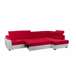 coltar modern cu tetiere cap, extensibil cu lada, Antonio, stofa, coltar rosu in forma de L