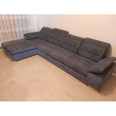 Coltar modern, extensibil cu lada, tetiere si brate reglabile, sezut confortabil, Venus, stofa gri