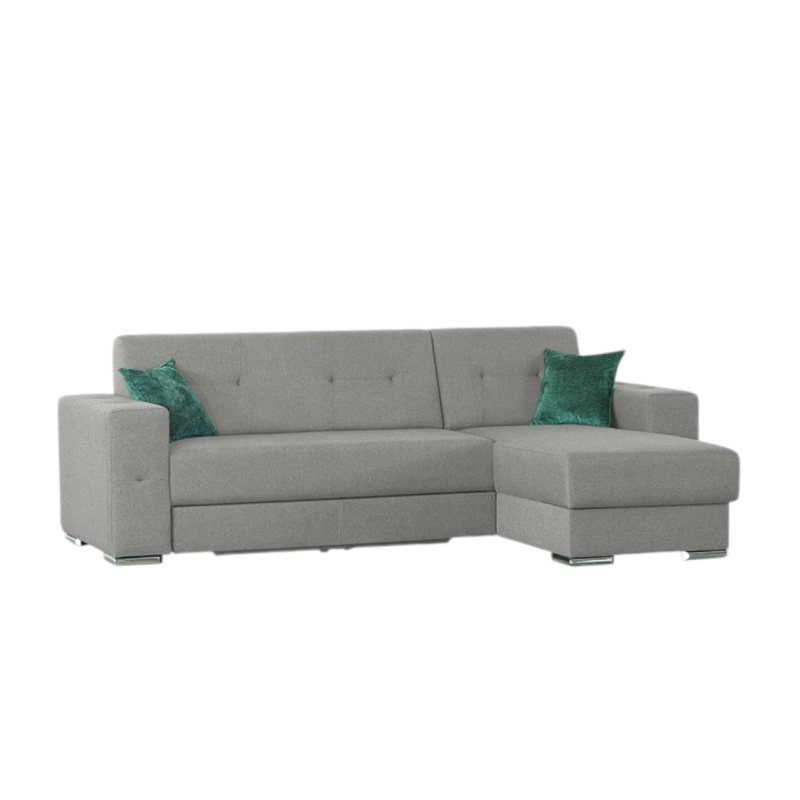 Coltar extensibil BRAVOS, cu lada depozitare si design minimalist, stofa gri