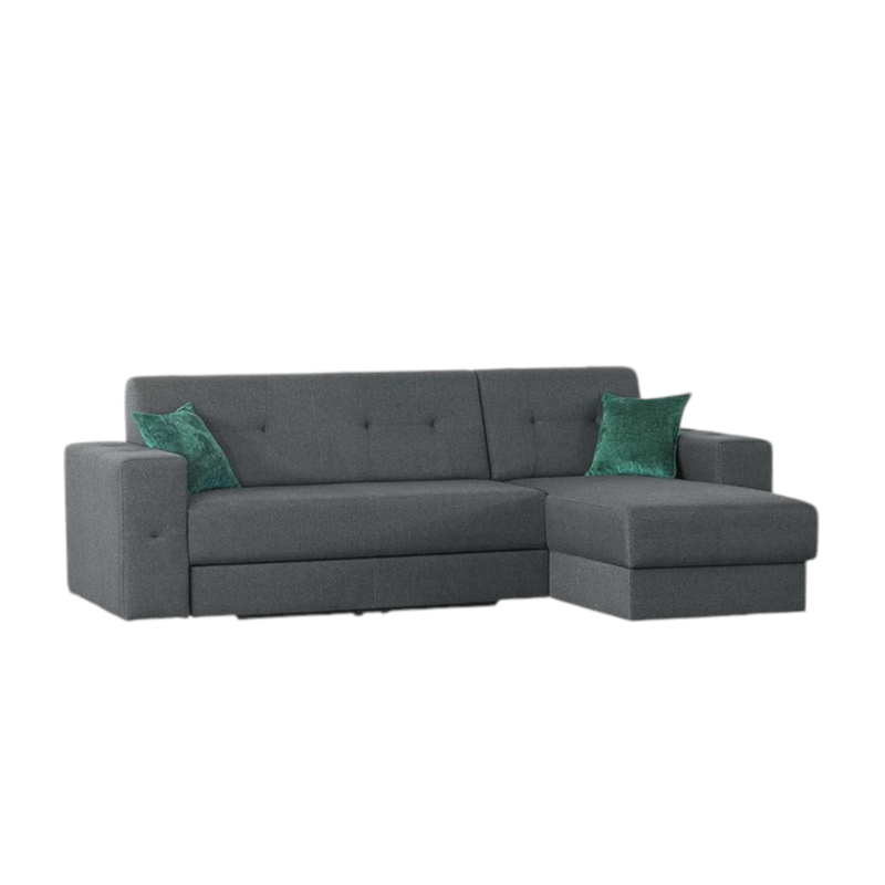 Coltar extensibil BRAVOS, cu lada depozitare si design minimalist, stofa gri