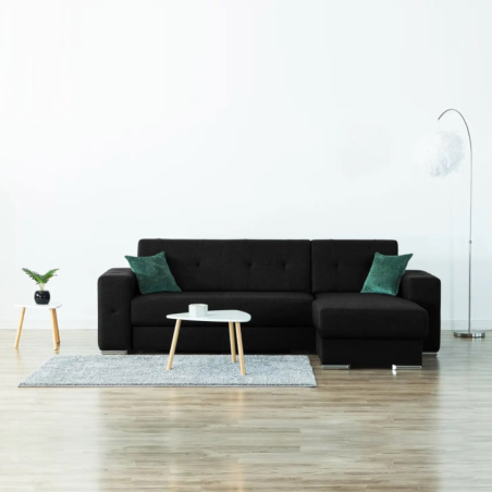 Coltar extensibil BRAVOS, cu lada depozitare si design minimalist,stofa, negru