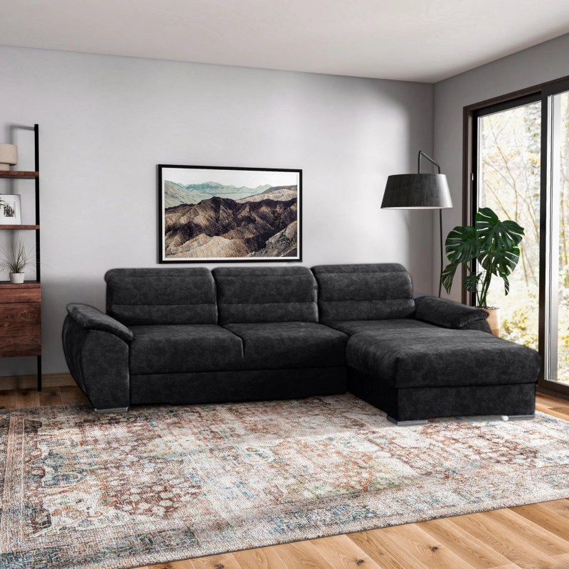 Coltar modern extensibil ALFA, cu tetiere relglabile si lada de depozitare