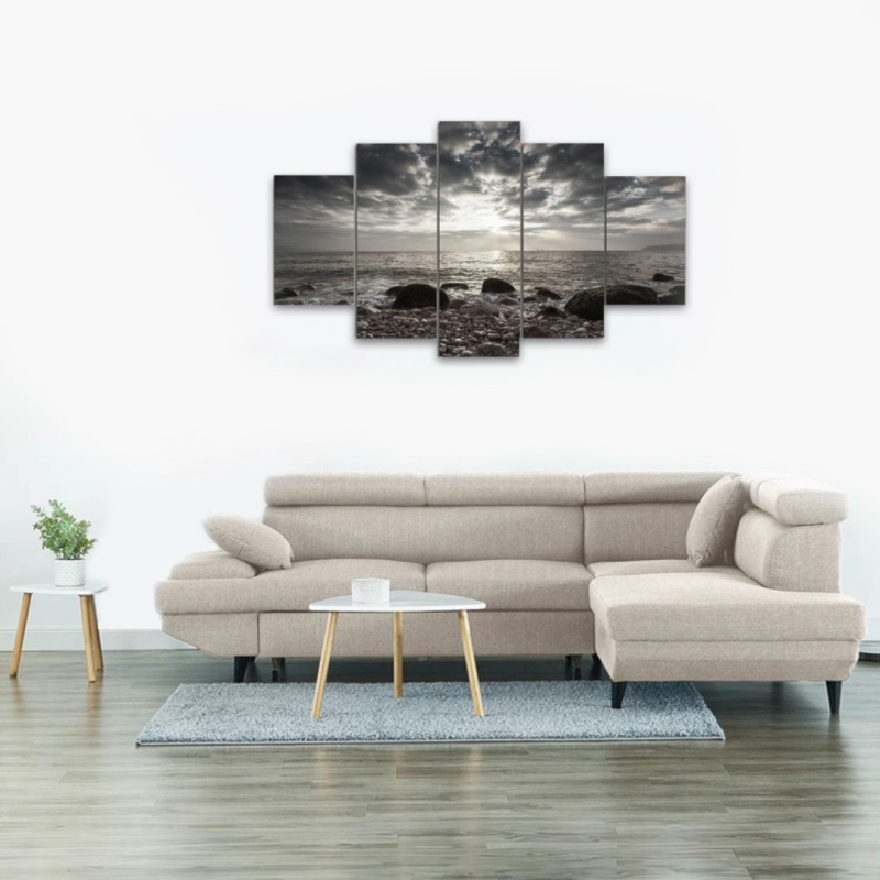 Coltar living extensibil LISA, cu tetiere relglabile si lada de depozitare